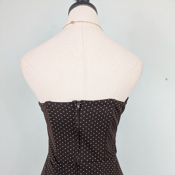 Vintage Mini Dress Y2K Polka Dot Retro Rockabilly Stapless Flare Tulle Brown 8 - Picture 5 of 13